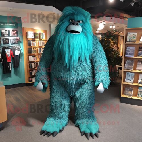 Personnage De Costume De Mascotte Redbrokoly Teal Sasquatch Habillé Avec Un Pantacourt Et Des Pinces À Chaussures