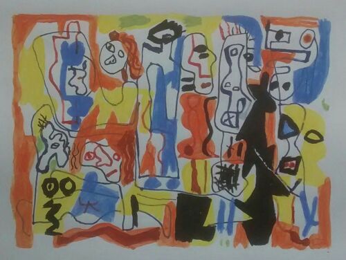 Peinture Acrylique Et Gouache Sur Papier De Patrick Renaud 25x34 Avec Passe-Partout 40x50