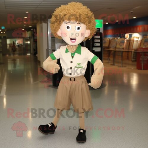 Personnage De Costume De Mascotte Redbrokoly Tan Irish Dancing Shoes Habillé D'une Chemise Boutonnée Et De Sacs À Main