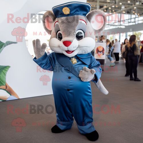 Personnage De Costume De Mascotte Redbrokoly De Loir Bleu Marine Habillé D'une Combinaison Et De Broches