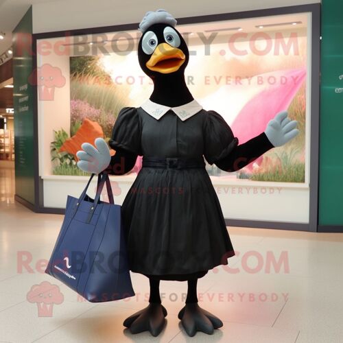 Personnage De Costume De Mascotte Redbrokoly Black Goose Habillé D'une Jupe Plissée Et De Sacs Fourre-Tout
