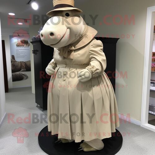 Mascotte Redbrokoly De Personnage D'hippopotame Beige Vêtu D'une Jupe Plissée Et D'épingles À Chapeau