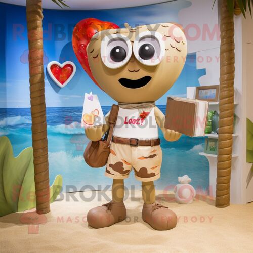 Personnage De Costume De Mascotte Redbrokoly De Lettre D'amour Beige Vêtu D'un Short De Bain Et De Sacs À Main
