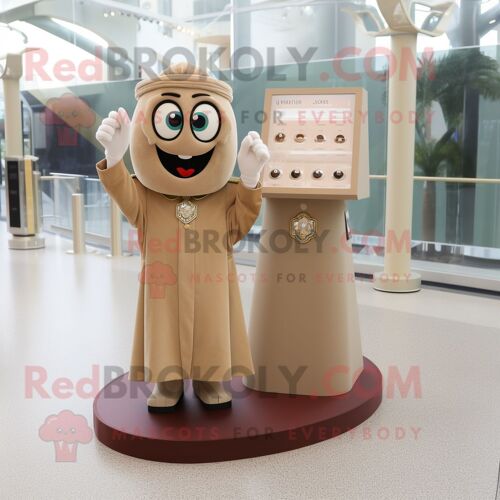 Personnage De Costume De Mascotte Redbrokoly De Bague De Fiançailles Beige Vêtu D'une Robe Droite Et De Boutons De Manchette