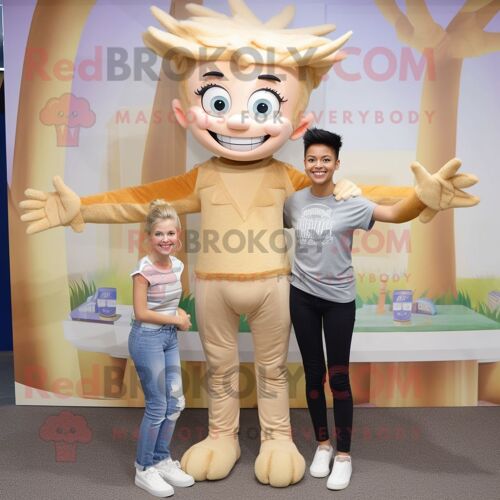 Personnage De Costume De Mascotte Redbrokoly Tan Tooth Fairy Habillé Avec Un Jean Skinny Et Des Coussinets Pour Les Pieds
