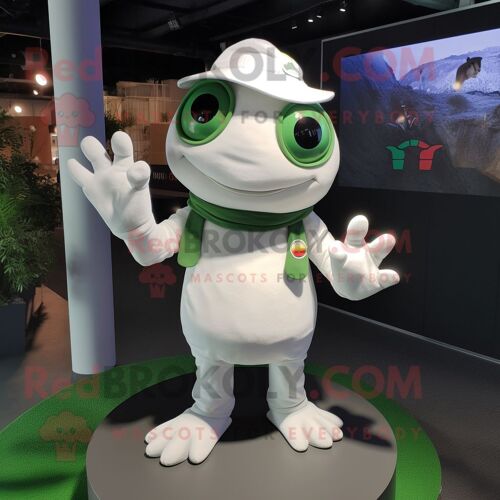Mascotte Redbrokoly De Personnage De Grenouille Blanche Habillé D'un T-Shirt Et De Moufles