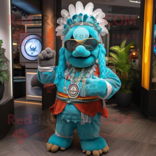 Personnage De Costume De Mascotte Redbrokoly De Chef Turquoise Habillé Avec Un Sweat-Shirt Et Des Montres