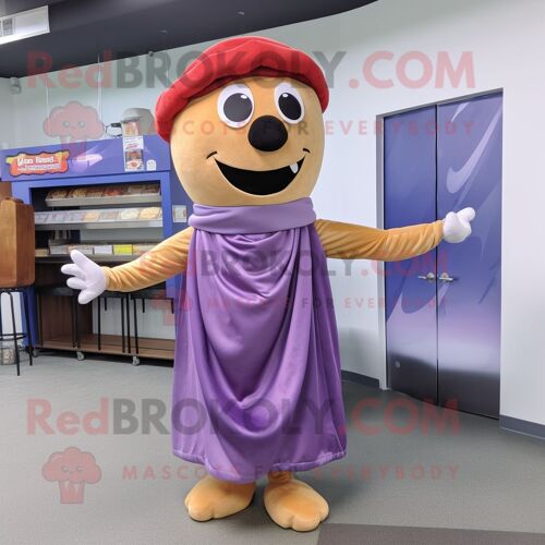 Personnage De Costume De Mascotte Redbrokoly Hot Dog Violet Habillé D'une Jupe Portefeuille Et De Bandeaux