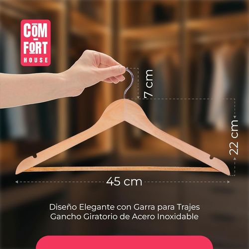 Lot De 20 Cintres En Bois Massif Noir Avec Crochet Pivotant À 360° Et Encoches Antidérapantes-Avec Barre Pour Pantalons-Haute Résistance- Naturel