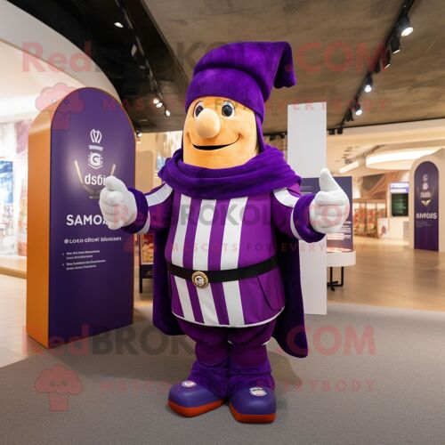 Personnage De Costume De Mascotte Redbrokoly De Garde Suisse Violet Habillé D'un Pantacourt Et D'écharpes