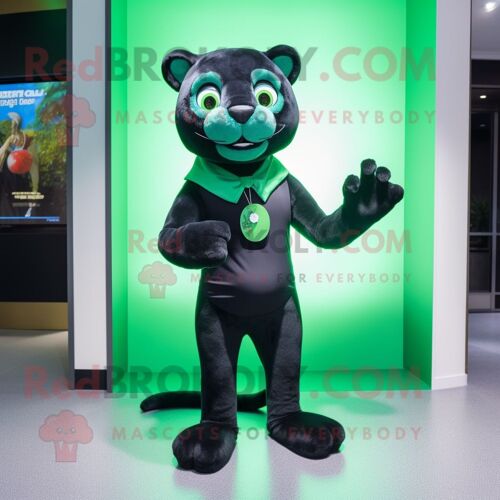 Personnage De Costume De Mascotte Redbrokoly De Panthère Verte Habillé Avec Une Mini Robe Et Des Noeuds Papillon