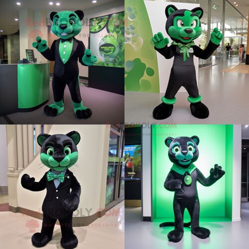 Personnage De Costume De Mascotte Redbrokoly De Panthère Verte Habillé Avec Une Mini Robe Et Des Noeuds Papillon