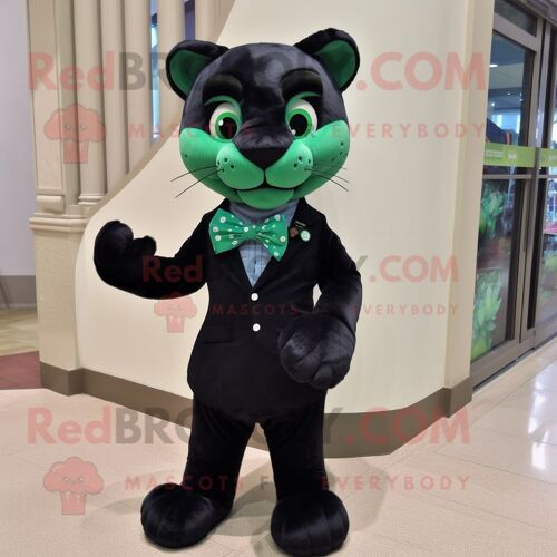 Personnage De Costume De Mascotte Redbrokoly De Panthère Verte Habillé Avec Une Mini Robe Et Des Noeuds Papillon