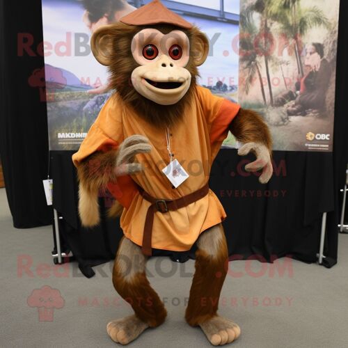 Personnage De Costume De Mascotte Redbrokoly De Singe Capucin De Rouille Habillé D'un T-Shirt Henley Et De Wraps