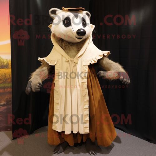 Personnage De Costume De Mascotte Redbrokoly Tan Badger Habillé D'une Robe Taille Empire Et De Châles