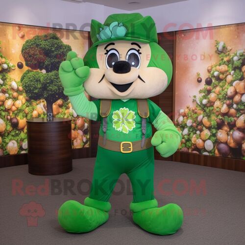 Personnage De Costume De Mascotte Redbrokoly Olive Bunch Of Shamrocks Habillé D'un Jogging Et De Porte-Monnaie