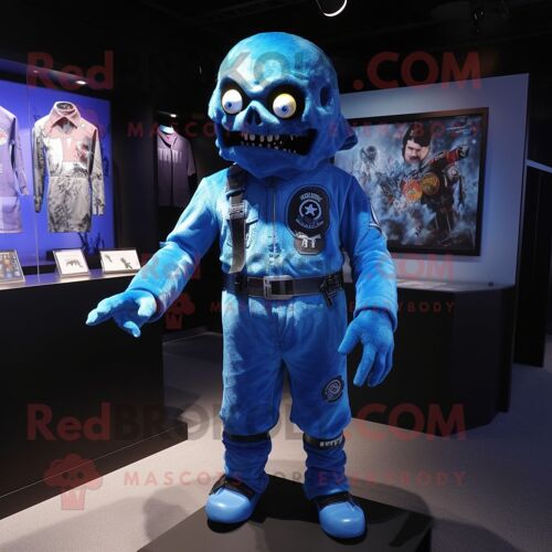 Personnage De Costume De Mascotte Redbrokoly De Mort-Vivant Bleu Habillé D'une Combinaison Et De Porte-Clés