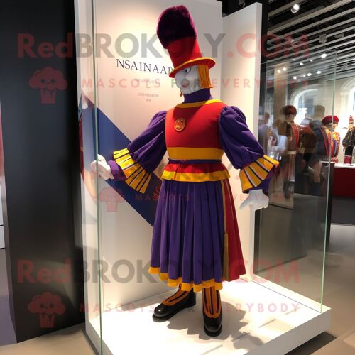 Personnage De Costume De Mascotte Redbrokoly De La Garde Suisse Vêtu D'une Jupe Plissée Et De Bandeaux