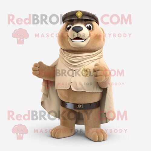 Personnage De Costume De Mascotte Redbrokoly D'officier De Police Beige Habillé D'un Gilet Et De Châles