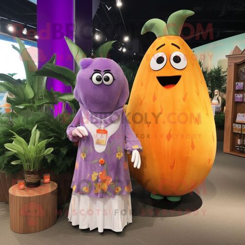 Personnage De Costume De Mascotte Redbrokoly De Mangue Lavande Habillé D'une Robe Longue Et De Boutons De Manchette