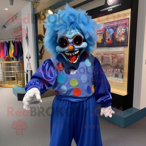 Personnage De Costume De Mascotte Redbrokoly Blue Evil Clown Habillé D'un Bermuda Et D'épingles À Châle
