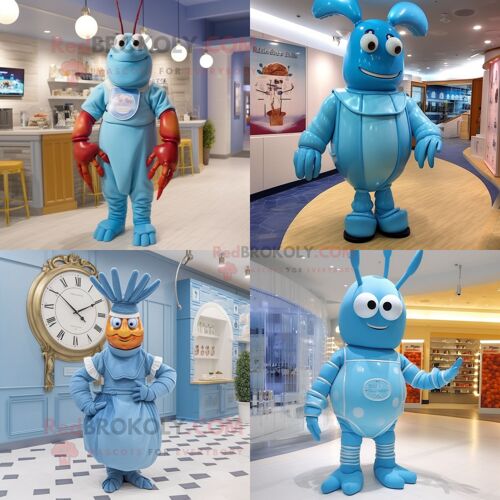 Personnage De Costume De Mascotte Redbrokoly De Biscuit De Homard Bleu Ciel Habillé D'une Robe Taille Empire Et De Montres Numériques