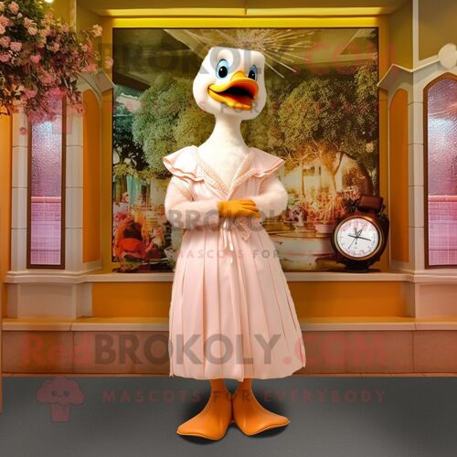 Costume De Mascotte Redbrokoly Peach Goose Habillé D'une Maxi Dress Et De Montres Bracelet