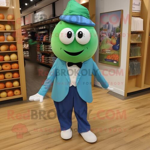 Personnage De Costume De Mascotte Redbrokoly De Concombre Bleu Sarcelle Habillé D'un Pantacourt Et De Noeuds Papillon