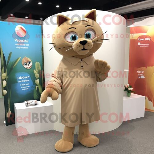 Personnage De Costume De Mascotte Redbrokoly Tan Cat Habillé Avec Cover-Up Et Boutons De Manchette