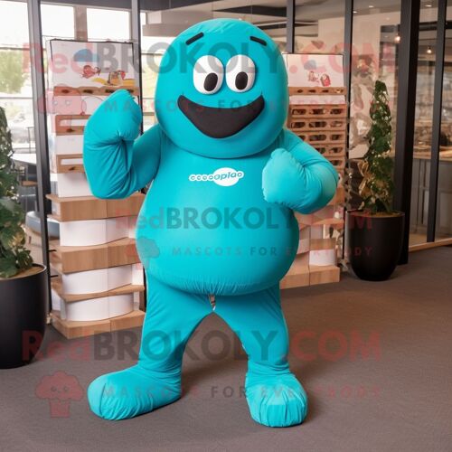 Personnage De Costume De Mascotte Redbrokoly De Gant De Boxe Turquoise Habillé D'une Combinaison Et De Pochettes