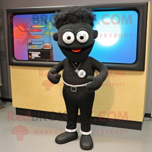 Personnage De Costume De Mascotte Redbrokoly De Télévision Noire Habillé D'un Pantacourt Et D'épinglettes