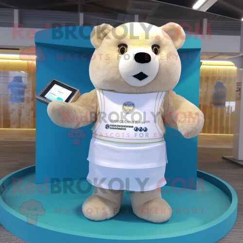 Personnage De Costume De Mascotte Redbrokoly D'ours Crème Habillé D'un Bikini Et De Porte-Monnaie