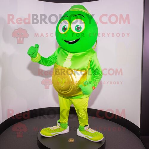 Personnage De Costume De Mascotte Redbrokoly Pot Of Gold Vert Citron Vêtu D'un Jegging Et De Montres Intelligentes