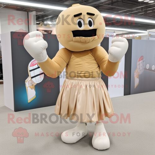 Personnage De Costume De Mascotte Redbrokoly De Gant De Boxe Beige Habillé D'une Jupe Plissée Et De Bracelets