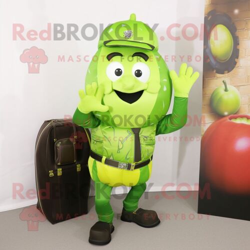 Personnage De Costume De Mascotte Redbrokoly De Grenade Vert Citron Habillé D'un Gilet Et De Porte-Monnaie