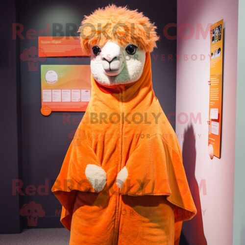 Personnage De Costume De Mascotte Redbrokoly D'alpaga Orange Habillé D'un Cache-Maillot Et De Broches