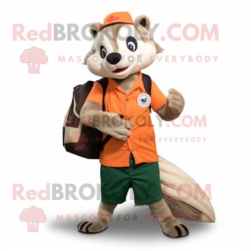 Personnage De Costume De Mascotte Redbrokoly Tan Badger Habillé D'un T-Shirt Graphique Et De Sacs Messenger