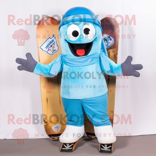 Personnage De Costume De Mascotte Redbrokoly De Skateboard Bleu Ciel Habillé D'une Parka Et De Cravates