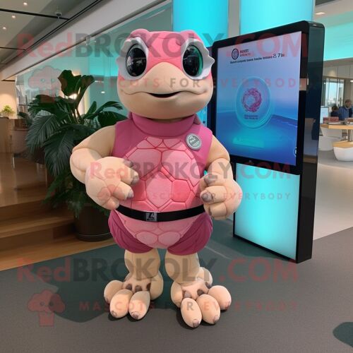 Personnage De Costume De Mascotte Redbrokoly De Tortue De Mer Rose Habillé Avec Des Culottes Et Des Montres Intelligentes