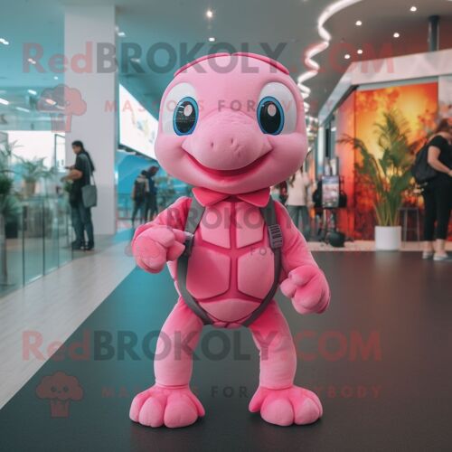 Personnage De Costume De Mascotte Redbrokoly De Tortue De Mer Rose Habillé Avec Des Culottes Et Des Montres Intelligentes