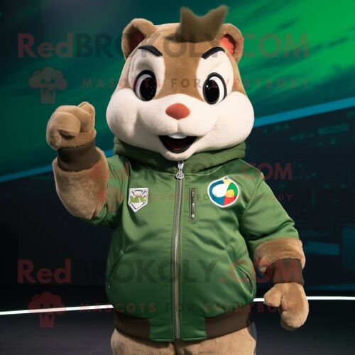 Personnage De Costume De Mascotte Redbrokoly Chipmunk Vert Habillé D'un Blouson Aviateur Et De Colliers