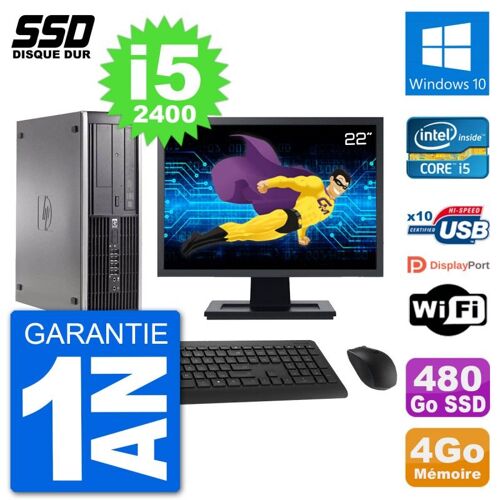 PC HP Compaq 6200 Pro SFF Ecran 22" i5-2400 RAM 4Go SSD 480Go Windows 10 Wifi