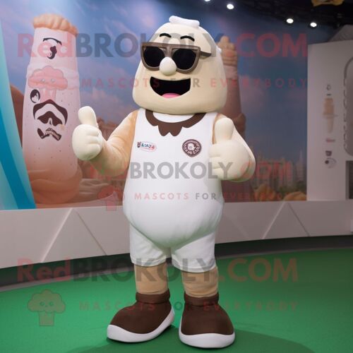 Personnage De Costume De Mascotte Redbrokoly De Crème Glacée Habillé D'un Maillot De Rugby Et De Lunettes