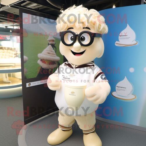 Personnage De Costume De Mascotte Redbrokoly De Crème Glacée Habillé D'un Maillot De Rugby Et De Lunettes