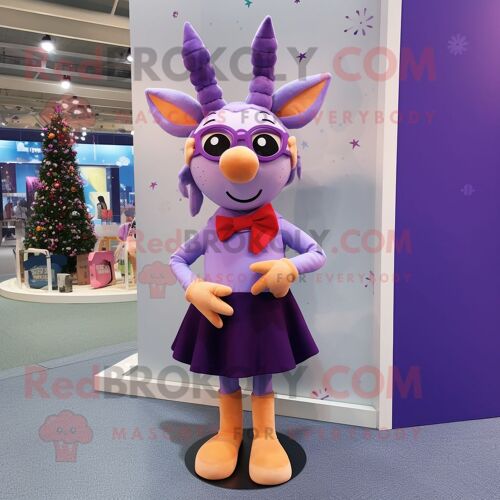 Personnage De Costume De Mascotte Redbrokoly De Renne Lavande Habillé D'une Jupe Crayon Et De Noeuds Papillon