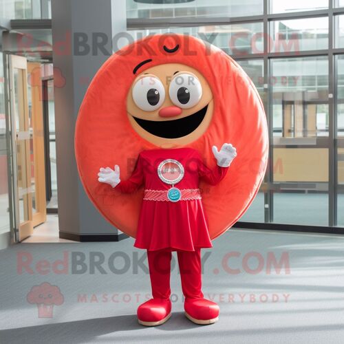 Personnage De Costume De Mascotte Redbrokoly Donut Rouge Habillé D'une Robe Droite Et De Colliers