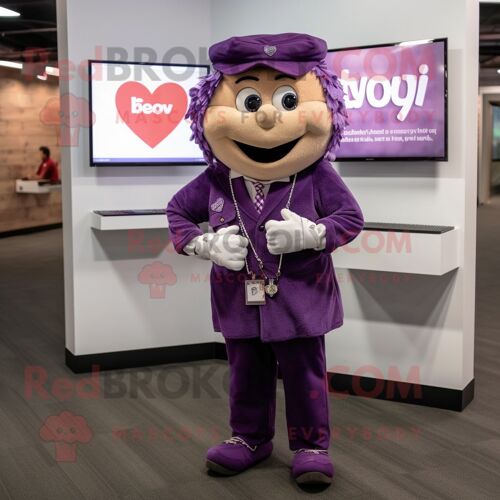 Personnage De Costume De Mascotte Redbrokoly Purple Heart Habillé D'une Chemise Boutonnée Et De Montres-Bracelets
