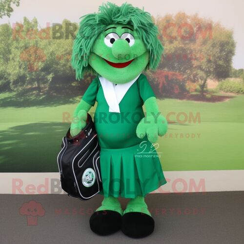 Personnage De Costume De Mascotte Redbrokoly De Sac De Golf Vert Forêt Habillé D'une Robe De Bal Et De Clips D'écharpe