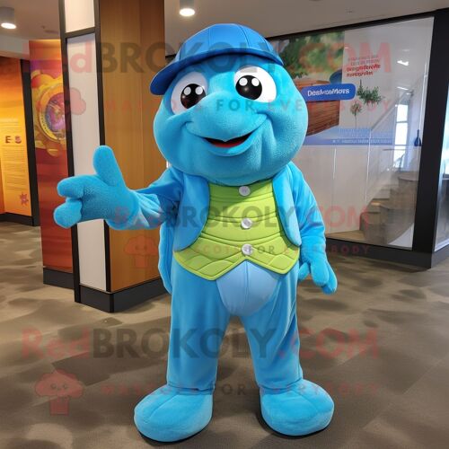 Mascotte Redbrokoly De Personnage De Tortue Bleue Habillée D'un Chemisier Et De Bandeaux