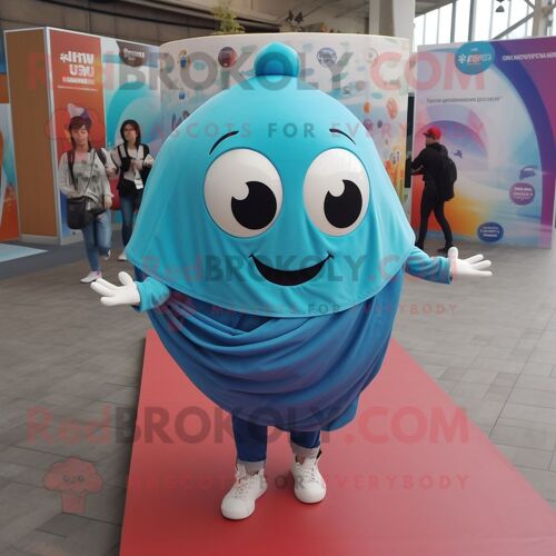 Déguisement Mascotte Redbrokoly Boule De Pétanque Turquoise Personnage Habillé D'un Jean Mom Et Châles